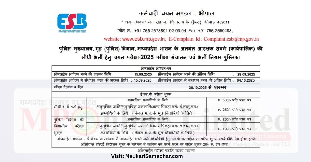 MP Police Constable Bharti 2025 Naukari Samachar